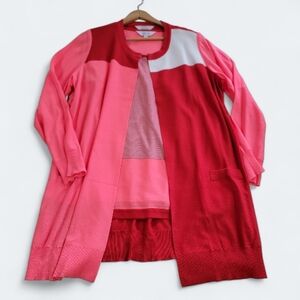 Misook Woman 2 Piece Cardigan And Sleeveless Top Size 1X Pink and Red